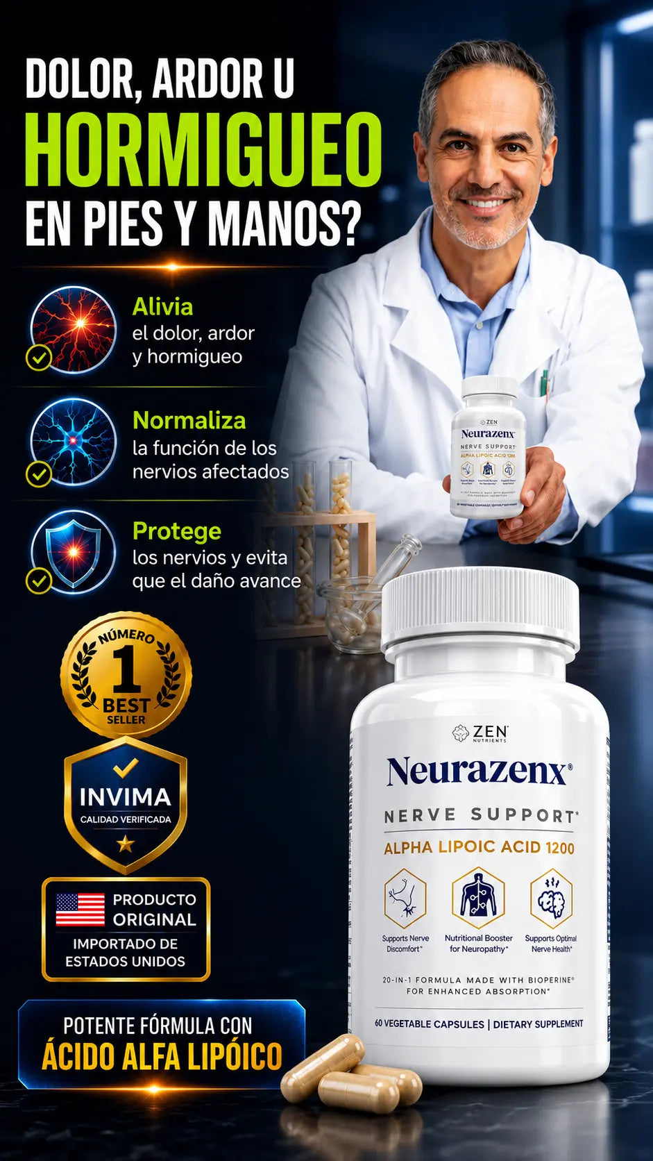 Neurazenx fórmula para bienestar nervioso con respaldo INVIMA y producto original importado