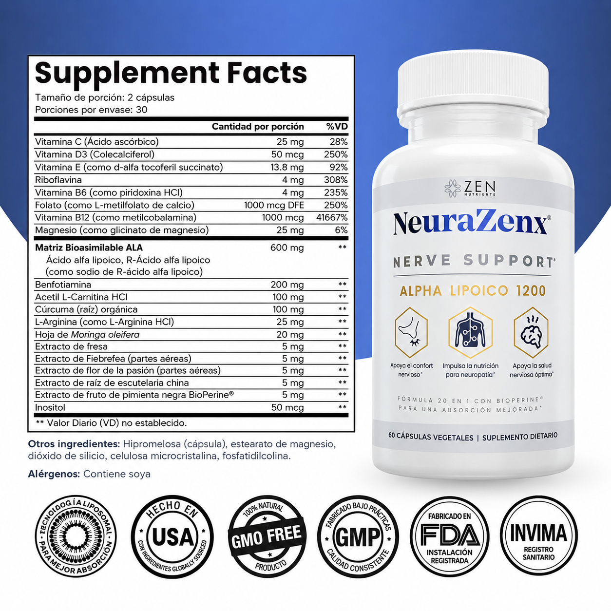 Neurazenx producto con ingredientes y respaldo