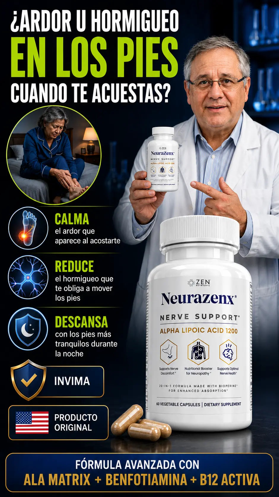 Neurazenx fórmula para bienestar nervioso con respaldo INVIMA y producto original importado